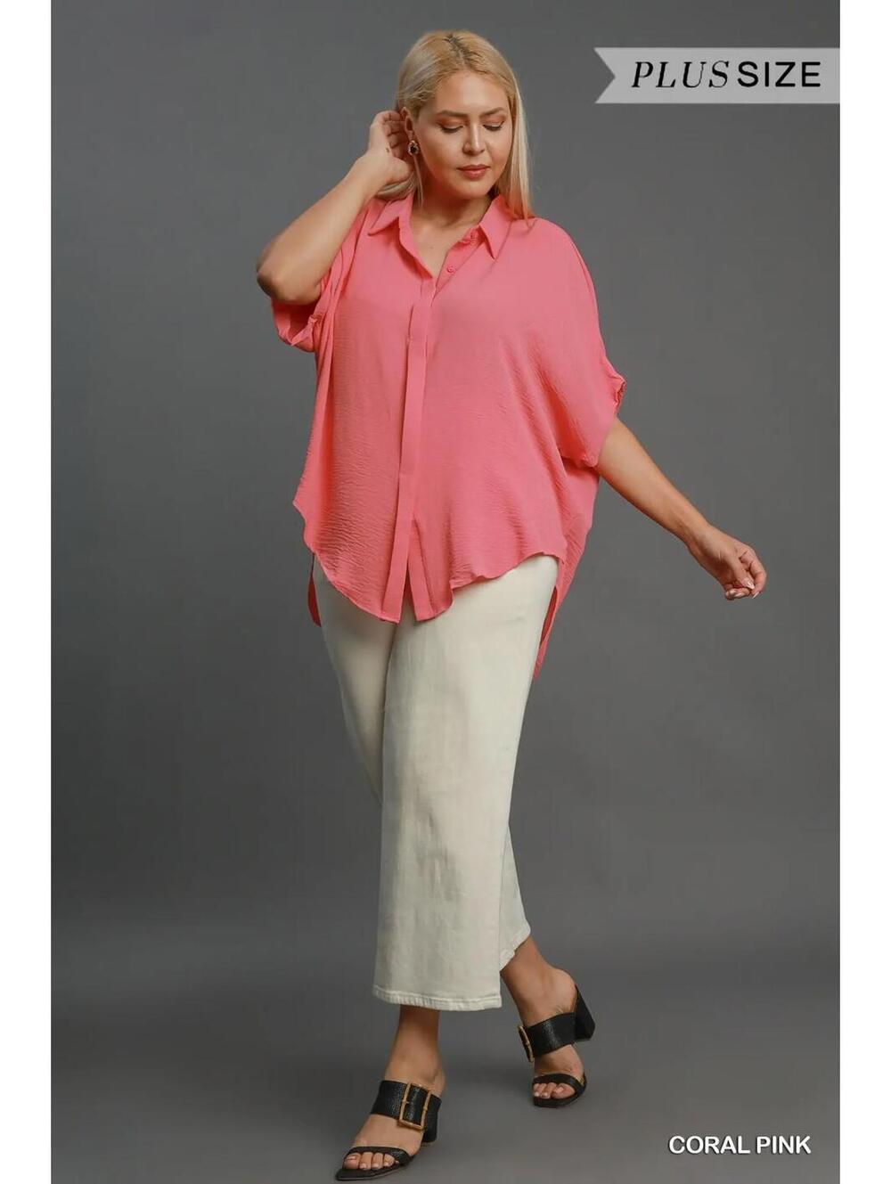 Umgee Button-Up Classic Collar Top (XL and 1X)